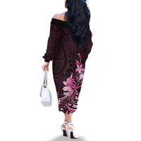 Matariki New Zealand Family Matching Off The Shoulder Long Sleeve Dress and Hawaiian Shirt Maori Pattern Pink Galaxy LT05 - Polynesian Pride