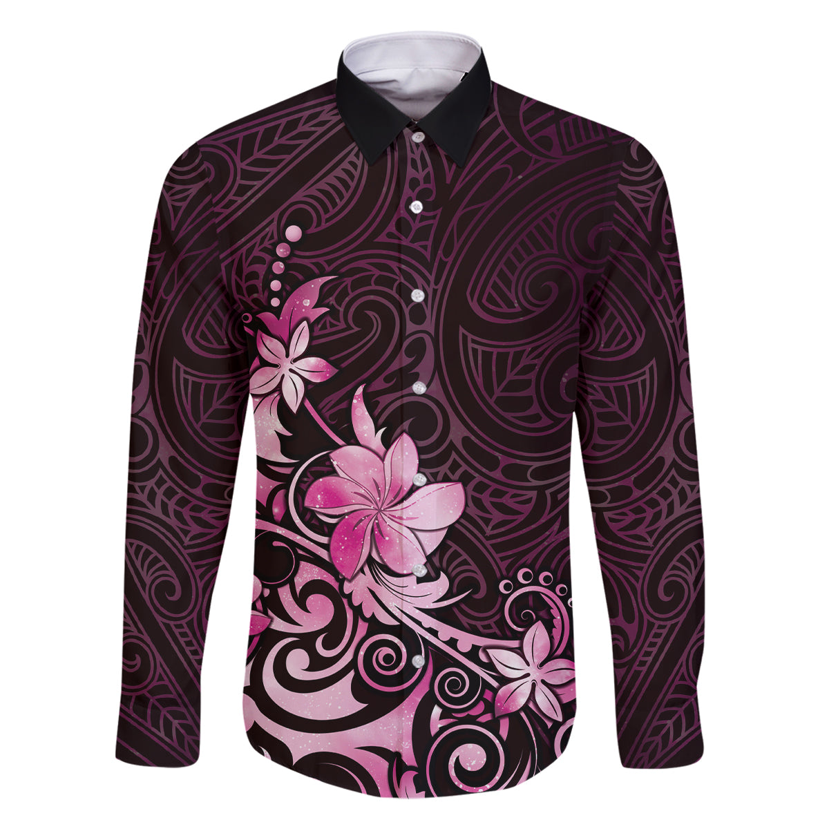 Matariki New Zealand Family Matching Off Shoulder Maxi Dress and Hawaiian Shirt Maori Pattern Pink Galaxy LT05 Dad's Shirt - Long Sleeve Pink - Polynesian Pride