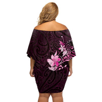 Matariki New Zealand Family Matching Off Shoulder Short Dress and Hawaiian Shirt Maori Pattern Pink Galaxy LT05 - Polynesian Pride