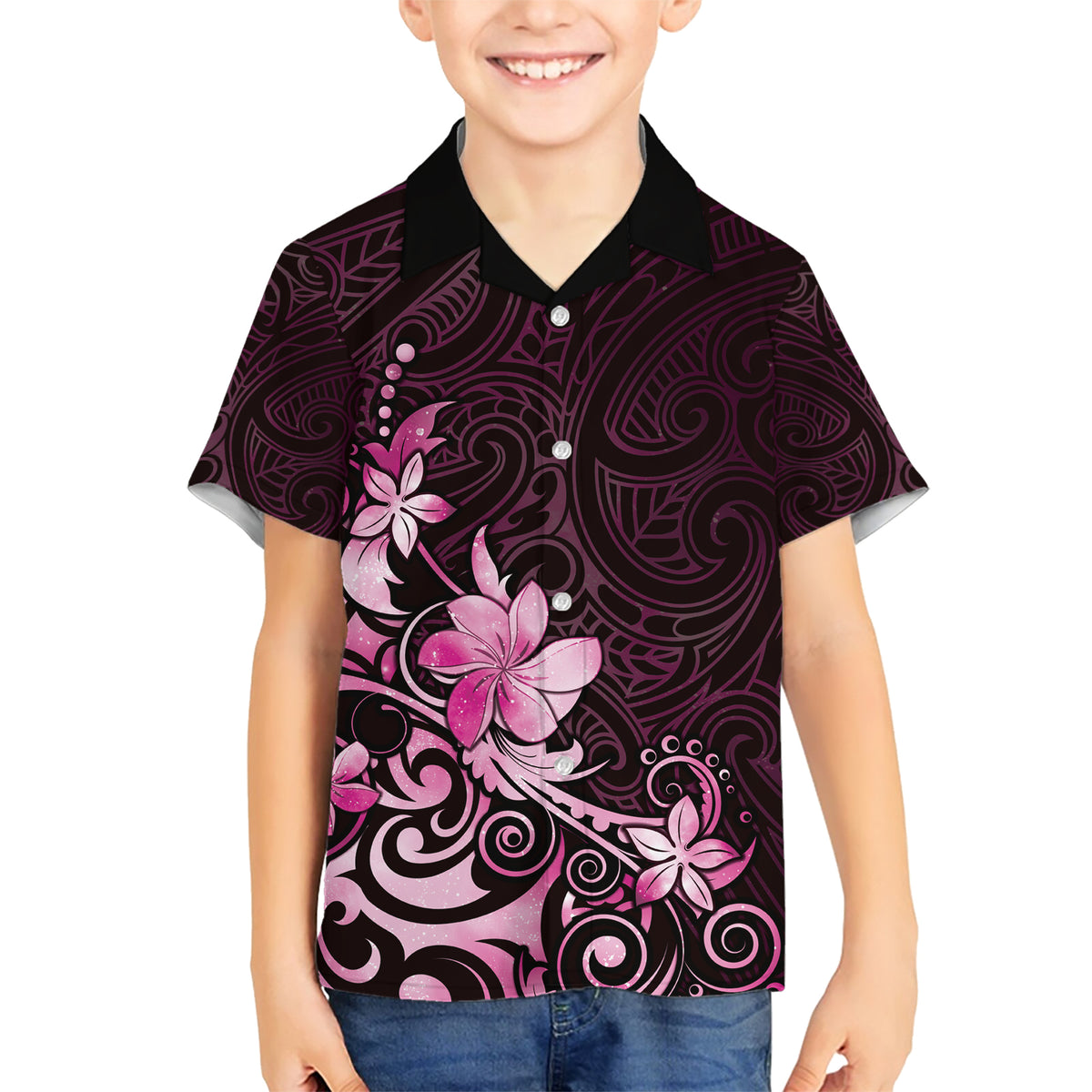 Matariki New Zealand Family Matching Short Sleeve Bodycon Dress and Hawaiian Shirt Maori Pattern Pink Galaxy LT05 Son's Shirt Pink - Polynesian Pride