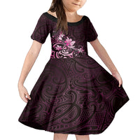 Matariki New Zealand Family Matching Summer Maxi Dress and Hawaiian Shirt Maori Pattern Pink Galaxy LT05 Daughter's Dress Pink - Polynesian Pride