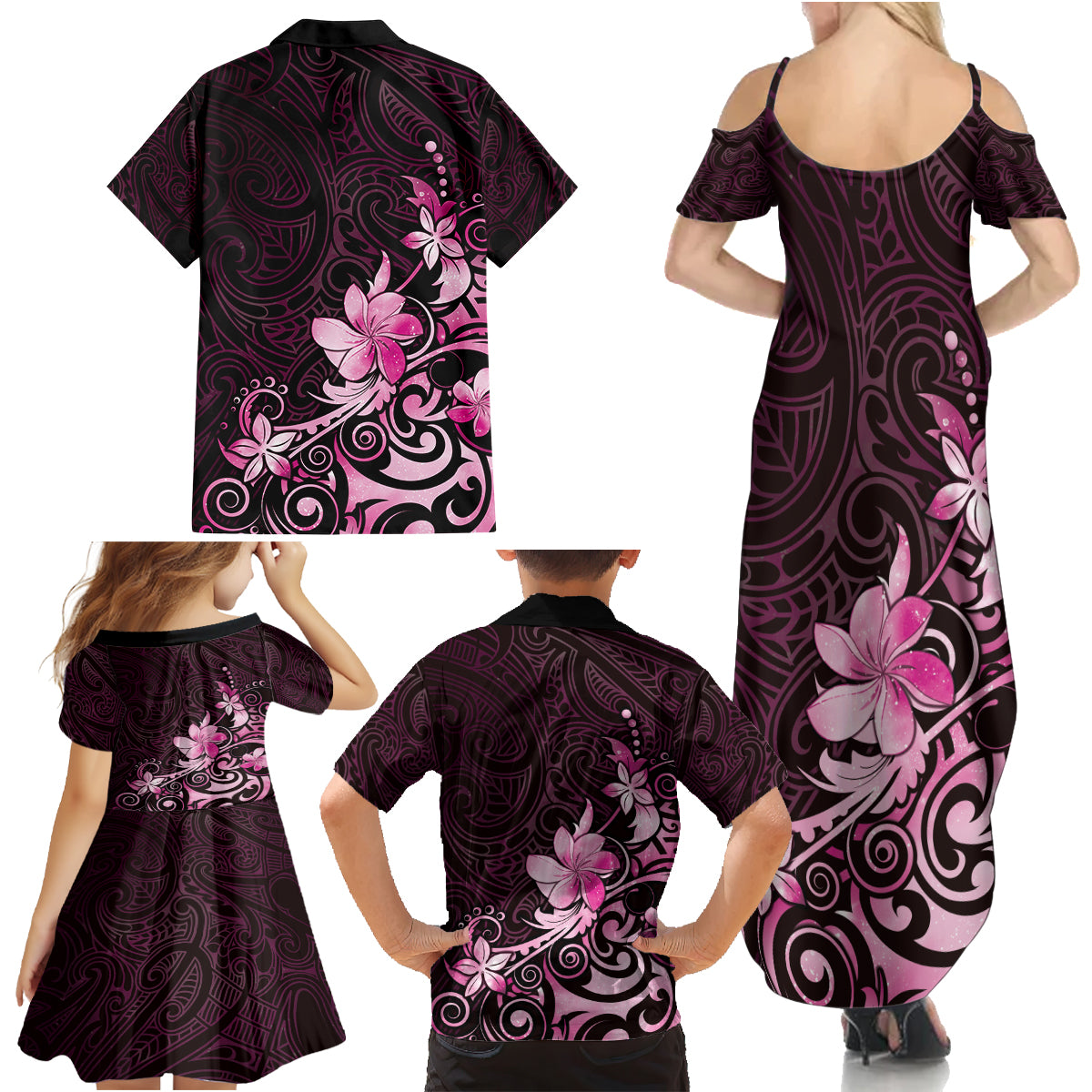 Matariki New Zealand Family Matching Summer Maxi Dress and Hawaiian Shirt Maori Pattern Pink Galaxy LT05 - Polynesian Pride