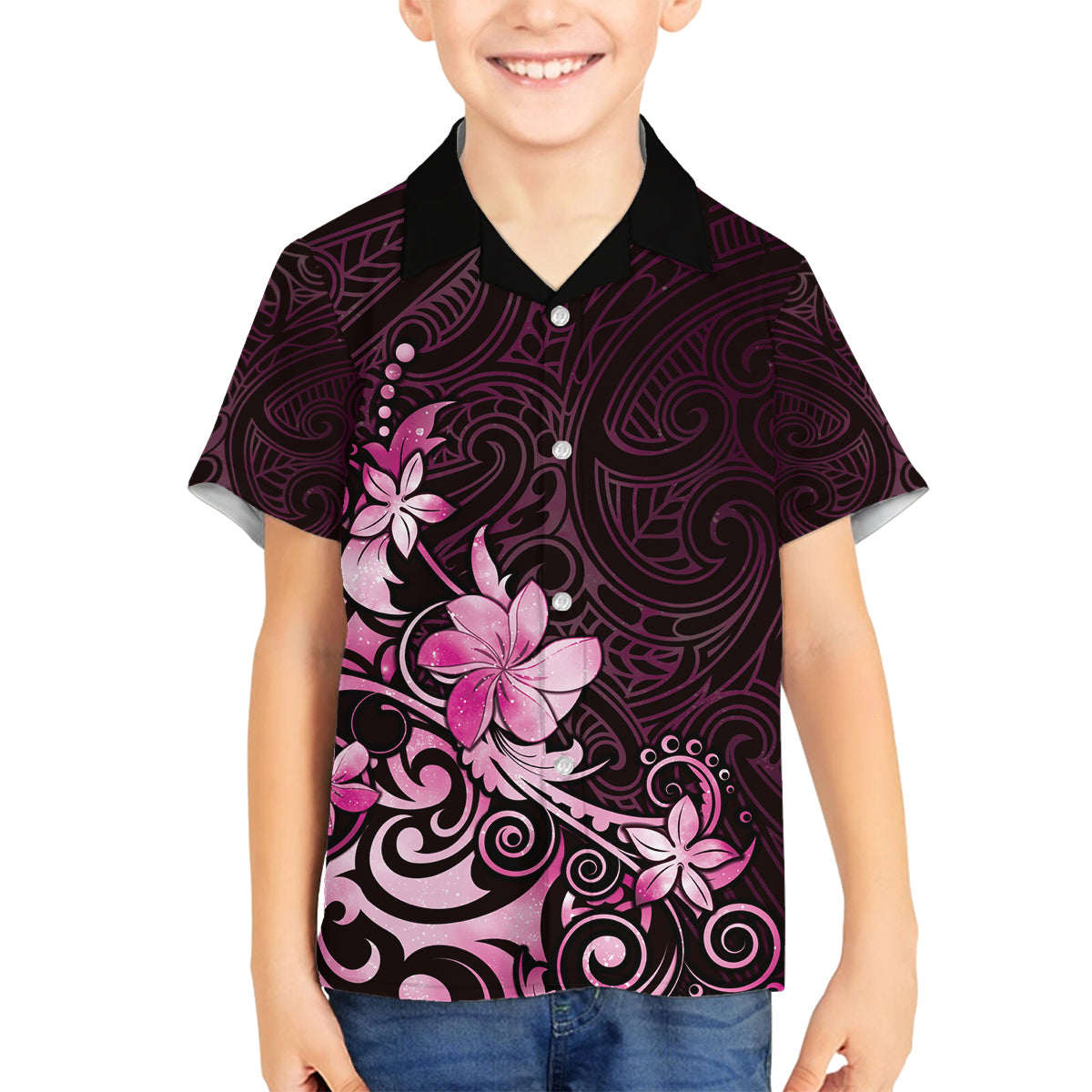 Matariki New Zealand Family Matching Summer Maxi Dress and Hawaiian Shirt Maori Pattern Pink Galaxy LT05 Son's Shirt Pink - Polynesian Pride