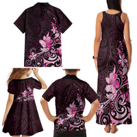 Matariki New Zealand Family Matching Tank Maxi Dress and Hawaiian Shirt Maori Pattern Pink Galaxy LT05 - Polynesian Pride