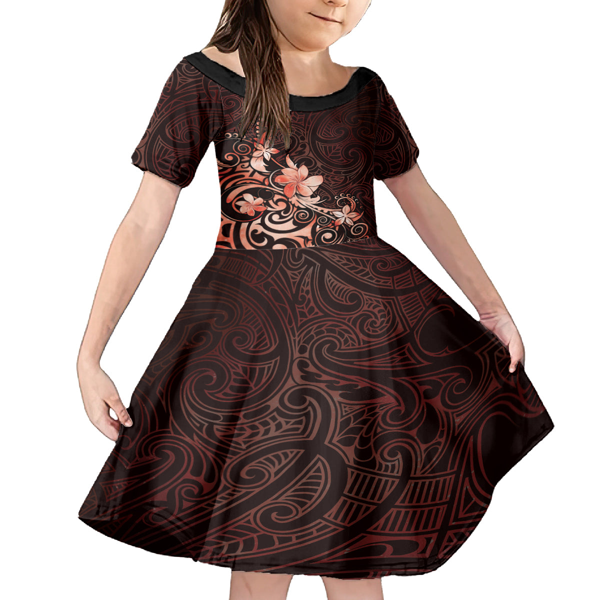 Matariki New Zealand Family Matching Long Sleeve Bodycon Dress and Hawaiian Shirt Maori Pattern Red Galaxy LT05 Daughter's Dress Red - Polynesian Pride