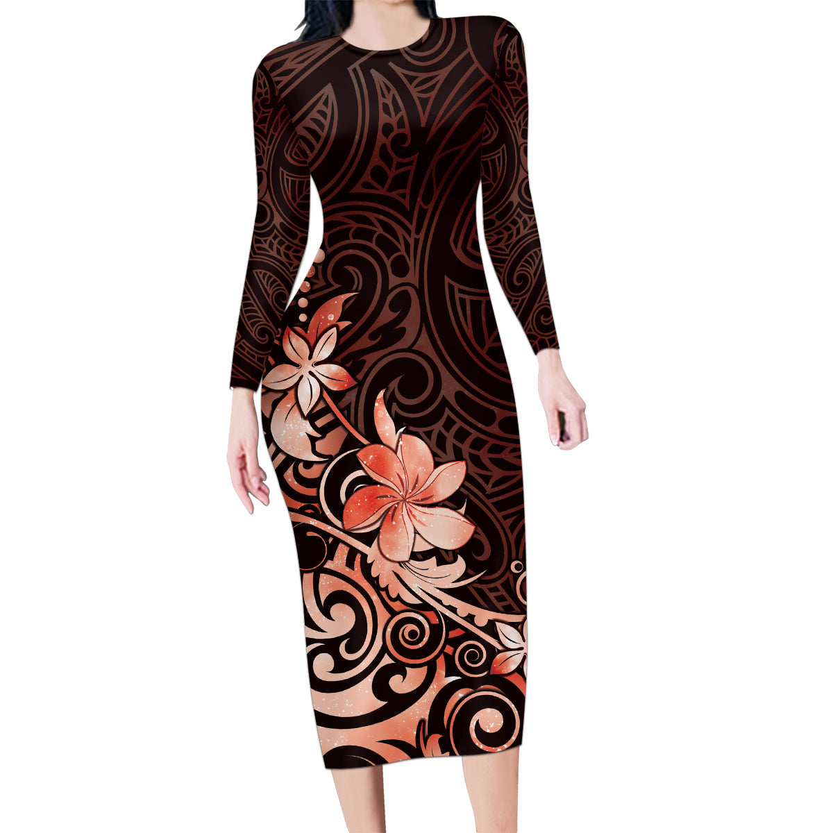 Matariki New Zealand Family Matching Long Sleeve Bodycon Dress and Hawaiian Shirt Maori Pattern Red Galaxy LT05 Mom's Dress Red - Polynesian Pride