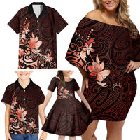 Matariki New Zealand Family Matching Off Shoulder Short Dress and Hawaiian Shirt Maori Pattern Red Galaxy LT05 - Polynesian Pride
