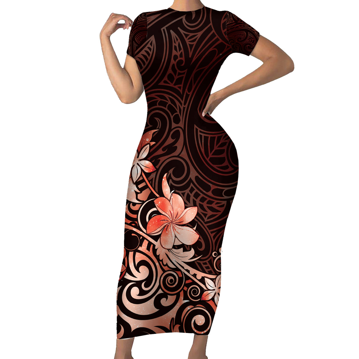 Matariki New Zealand Family Matching Short Sleeve Bodycon Dress and Hawaiian Shirt Maori Pattern Red Galaxy LT05 Mom's Dress Red - Polynesian Pride