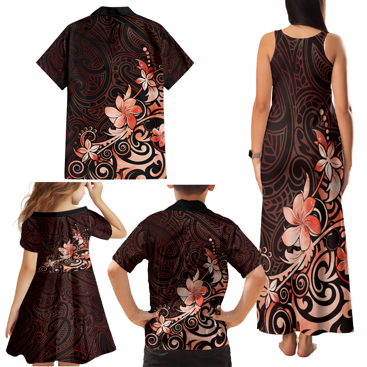 Matariki New Zealand Family Matching Tank Maxi Dress and Hawaiian Shirt Maori Pattern Red Galaxy LT05 - Polynesian Pride