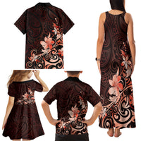 Matariki New Zealand Family Matching Tank Maxi Dress and Hawaiian Shirt Maori Pattern Red Galaxy LT05 - Polynesian Pride