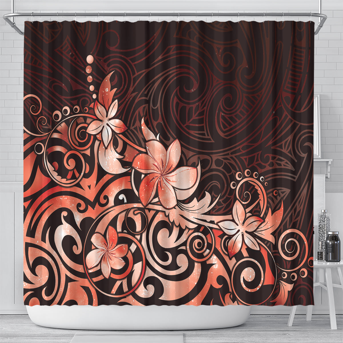 Matariki New Zealand Shower Curtain Maori Pattern Red Galaxy