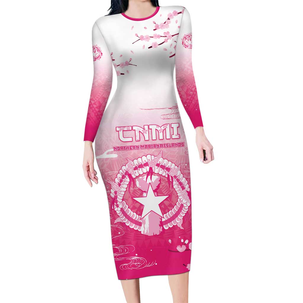 Personalized Sakura Marianas Long Sleeve Bodycon Dress CNMI Seal