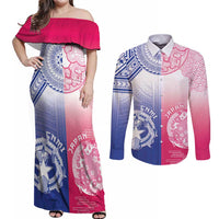 Custom Northern Mariana Islands And Japan Together Couples Matching Off Shoulder Maxi Dress and Long Sleeve Button Shirt LT05 White - Polynesian Pride