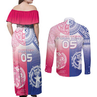 Custom Northern Mariana Islands And Japan Together Couples Matching Off Shoulder Maxi Dress and Long Sleeve Button Shirt LT05 - Polynesian Pride