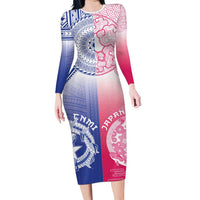 Custom Northern Mariana Islands And Japan Together Family Matching Long Sleeve Bodycon Dress and Hawaiian Shirt LT05 Mom's Dress White - Polynesian Pride