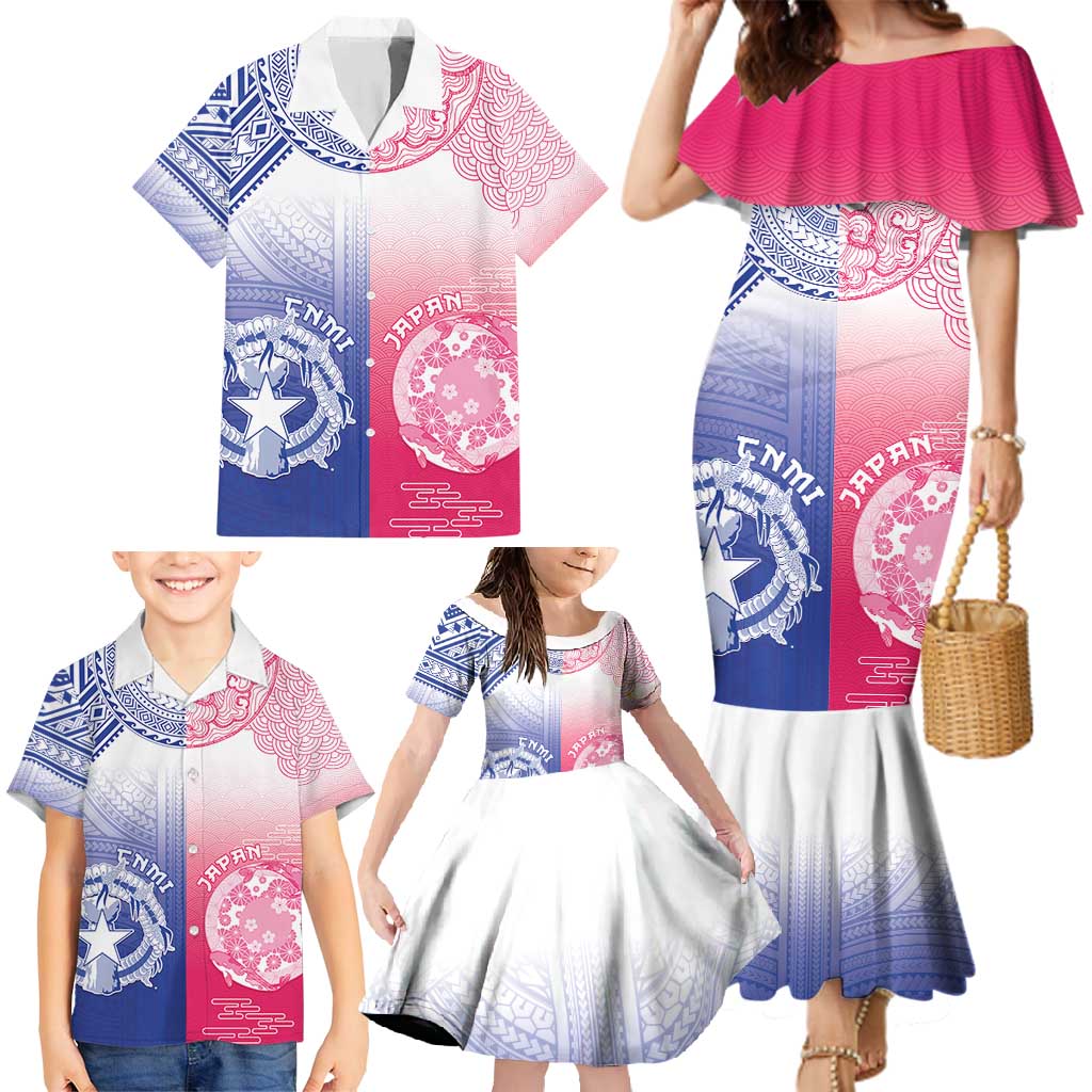 Custom Northern Mariana Islands And Japan Together Family Matching Mermaid Dress and Hawaiian Shirt LT05 - Polynesian Pride