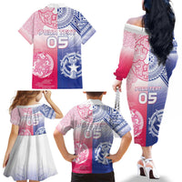 Custom Northern Mariana Islands And Japan Together Family Matching Off The Shoulder Long Sleeve Dress and Hawaiian Shirt LT05 - Polynesian Pride
