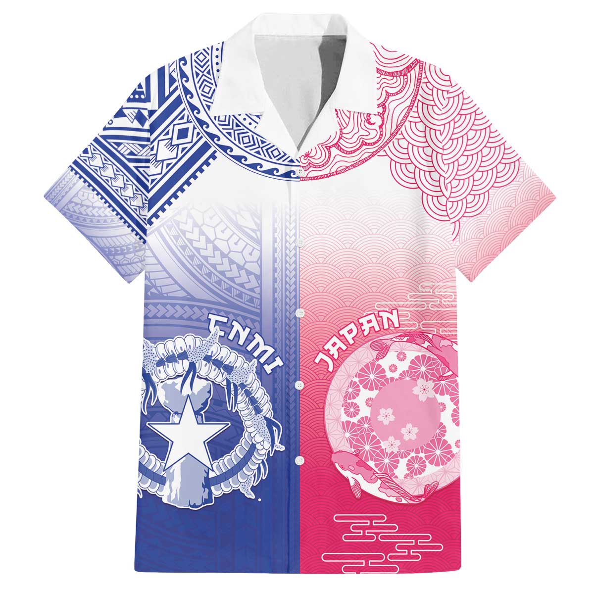 Custom Northern Mariana Islands And Japan Together Family Matching Off The Shoulder Long Sleeve Dress and Hawaiian Shirt LT05 Dad's Shirt - Short Sleeve White - Polynesian Pride