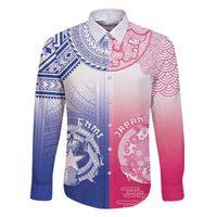 Custom Northern Mariana Islands And Japan Together Family Matching Off The Shoulder Long Sleeve Dress and Hawaiian Shirt LT05 Dad's Shirt - Long Sleeve White - Polynesian Pride