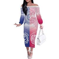 Custom Northern Mariana Islands And Japan Together Family Matching Off The Shoulder Long Sleeve Dress and Hawaiian Shirt LT05 Mom's Dress White - Polynesian Pride