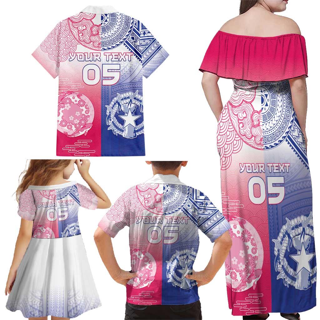 Custom Northern Mariana Islands And Japan Together Family Matching Off Shoulder Maxi Dress and Hawaiian Shirt LT05 - Polynesian Pride