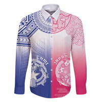 Custom Northern Mariana Islands And Japan Together Family Matching Off Shoulder Maxi Dress and Hawaiian Shirt LT05 Dad's Shirt - Long Sleeve White - Polynesian Pride