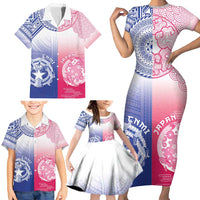 Custom Northern Mariana Islands And Japan Together Family Matching Short Sleeve Bodycon Dress and Hawaiian Shirt LT05 - Polynesian Pride