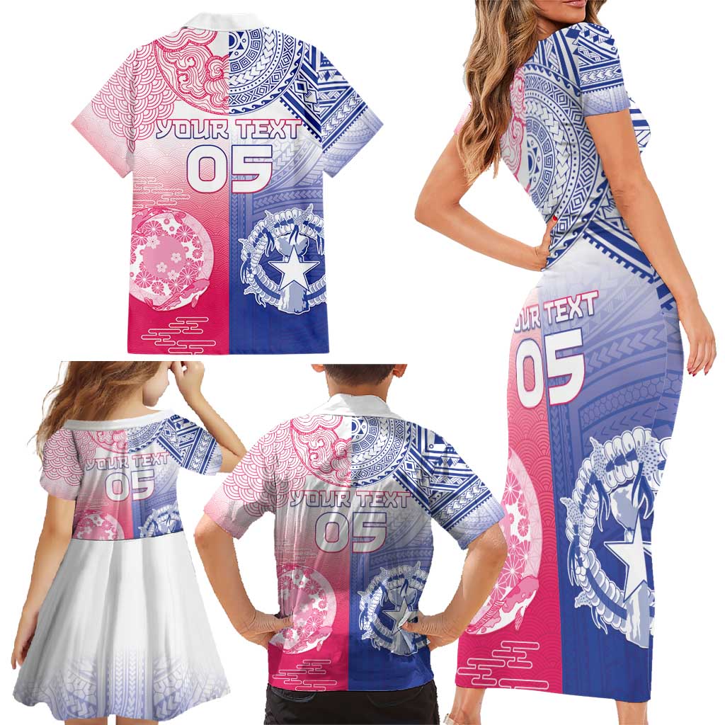 Custom Northern Mariana Islands And Japan Together Family Matching Short Sleeve Bodycon Dress and Hawaiian Shirt LT05 - Polynesian Pride