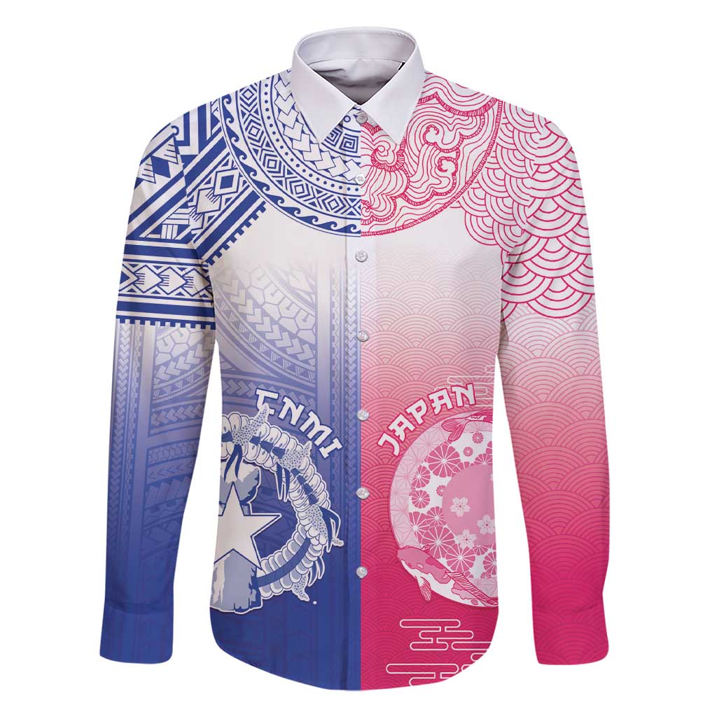 Custom Northern Mariana Islands And Japan Together Family Matching Short Sleeve Bodycon Dress and Hawaiian Shirt LT05 Dad's Shirt - Long Sleeve White - Polynesian Pride