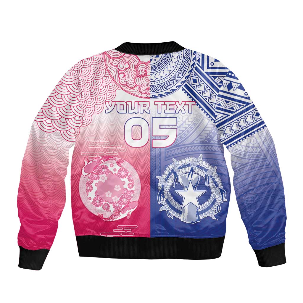 Custom Northern Mariana Islands And Japan Together Sleeve Zip Bomber Jacket