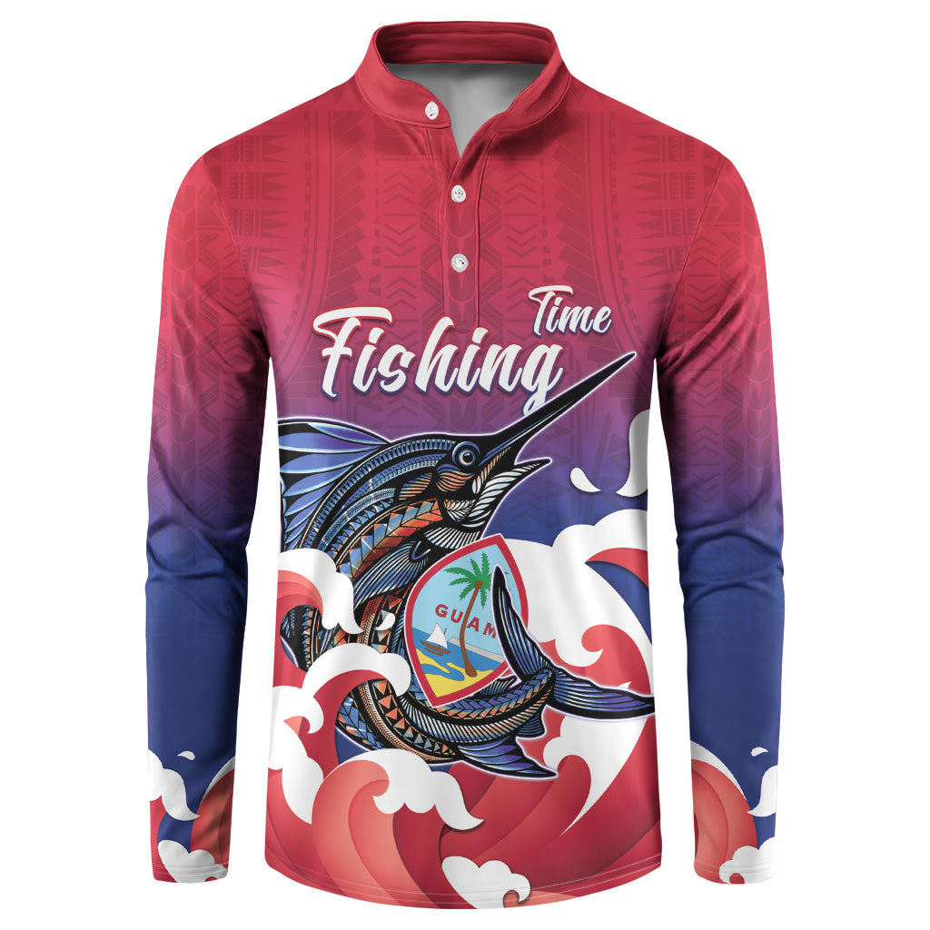 Guam Blue Marlin Fishing Button Sweatshirt Polynesian Style