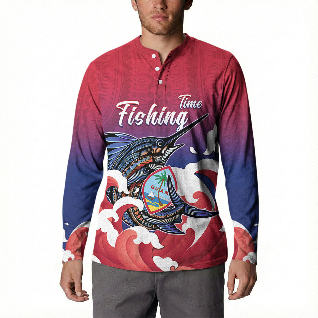 Guam Blue Marlin Fishing Button Sweatshirt Polynesian Style