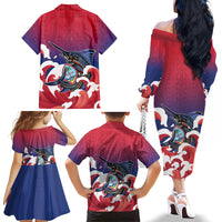 Guam Blue Marlin Fishing Family Matching Off The Shoulder Long Sleeve Dress and Hawaiian Shirt Polynesian Style LT05 - Polynesian Pride