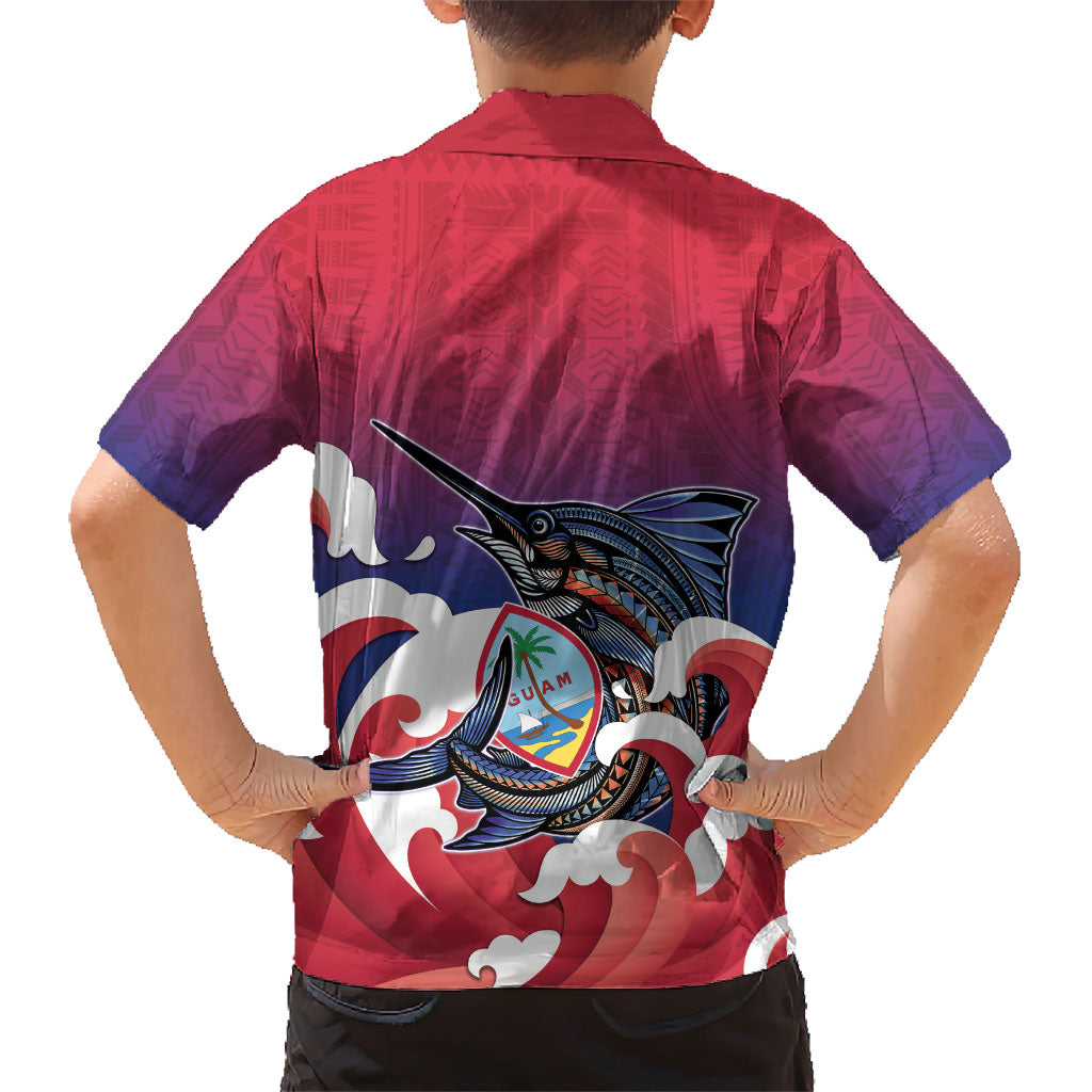 Guam Blue Marlin Fishing Family Matching Off Shoulder Maxi Dress and Hawaiian Shirt Polynesian Style LT05 - Polynesian Pride