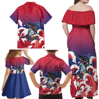 Guam Blue Marlin Fishing Family Matching Off Shoulder Maxi Dress and Hawaiian Shirt Polynesian Style LT05 - Polynesian Pride
