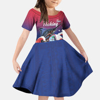 Guam Blue Marlin Fishing Family Matching Off Shoulder Short Dress and Hawaiian Shirt Polynesian Style LT05 Daughter's Dress Red - Polynesian Pride