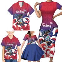 Guam Blue Marlin Fishing Family Matching Short Sleeve Bodycon Dress and Hawaiian Shirt Polynesian Style LT05 - Polynesian Pride