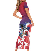Guam Blue Marlin Fishing Family Matching Short Sleeve Bodycon Dress and Hawaiian Shirt Polynesian Style LT05 - Polynesian Pride