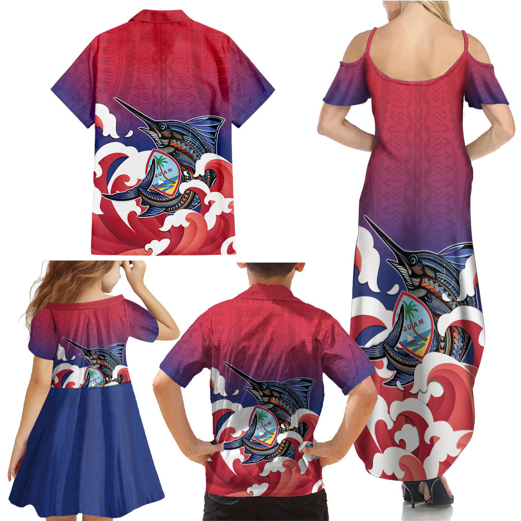 Guam Blue Marlin Fishing Family Matching Summer Maxi Dress and Hawaiian Shirt Polynesian Style LT05 - Polynesian Pride