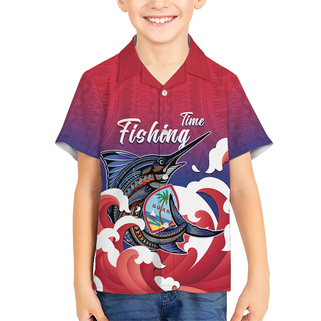 Guam Blue Marlin Fishing Family Matching Summer Maxi Dress and Hawaiian Shirt Polynesian Style LT05 Son's Shirt Red - Polynesian Pride
