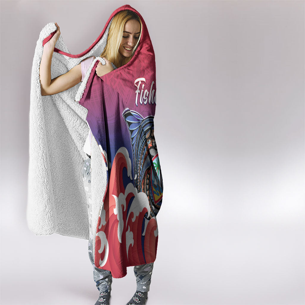 Guam Blue Marlin Fishing Hooded Blanket Polynesian Style