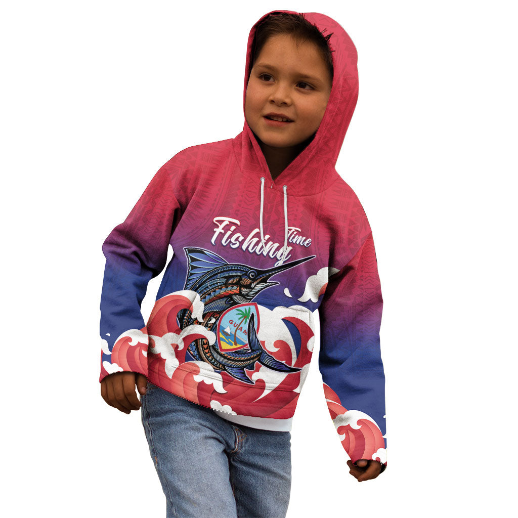 Guam Blue Marlin Fishing Kid Hoodie Polynesian Style
