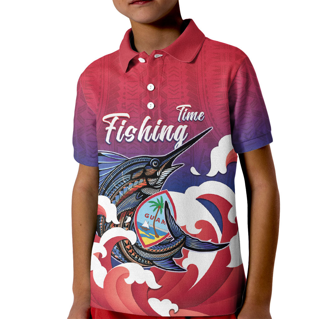 Guam Blue Marlin Fishing Kid Polo Shirt Polynesian Style