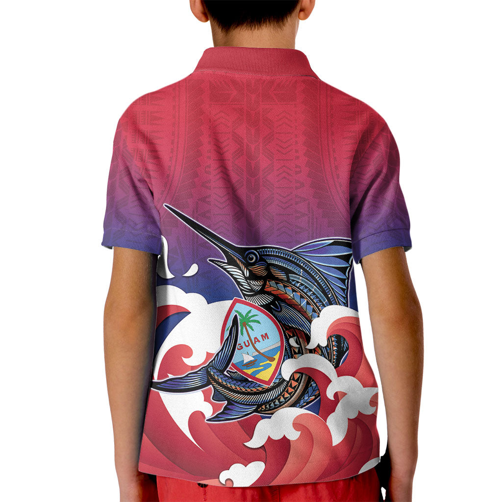 Guam Blue Marlin Fishing Kid Polo Shirt Polynesian Style