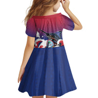 Guam Blue Marlin Fishing Kid Short Sleeve Dress Polynesian Style