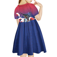 Guam Blue Marlin Fishing Kid Short Sleeve Dress Polynesian Style
