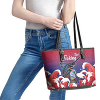 Guam Blue Marlin Fishing Leather Tote Bag Polynesian Style