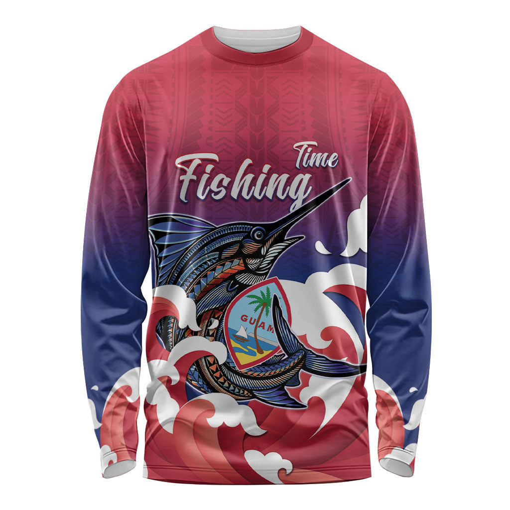Guam Blue Marlin Fishing Long Sleeve Shirt Polynesian Style