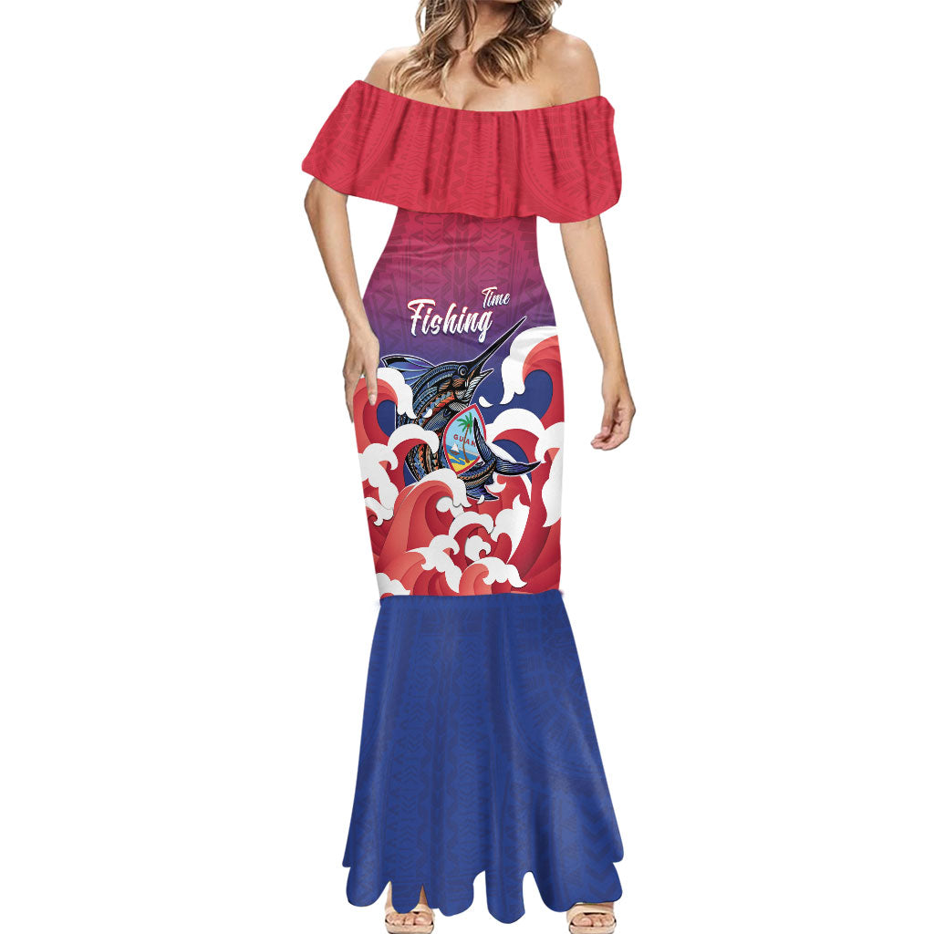 Guam Blue Marlin Fishing Mermaid Dress Polynesian Style