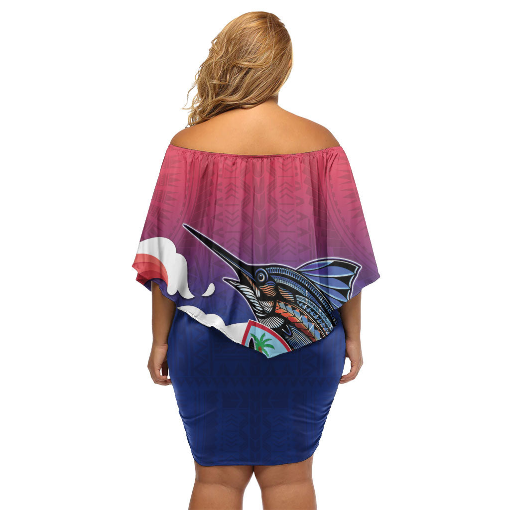 Guam Blue Marlin Fishing Off Shoulder Short Dress Polynesian Style